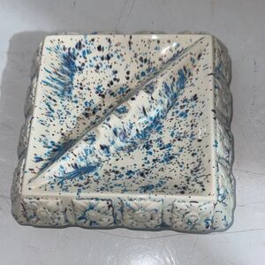 Vintage Speckled Blue Brown and White Ashtray Art Ceramic MCM